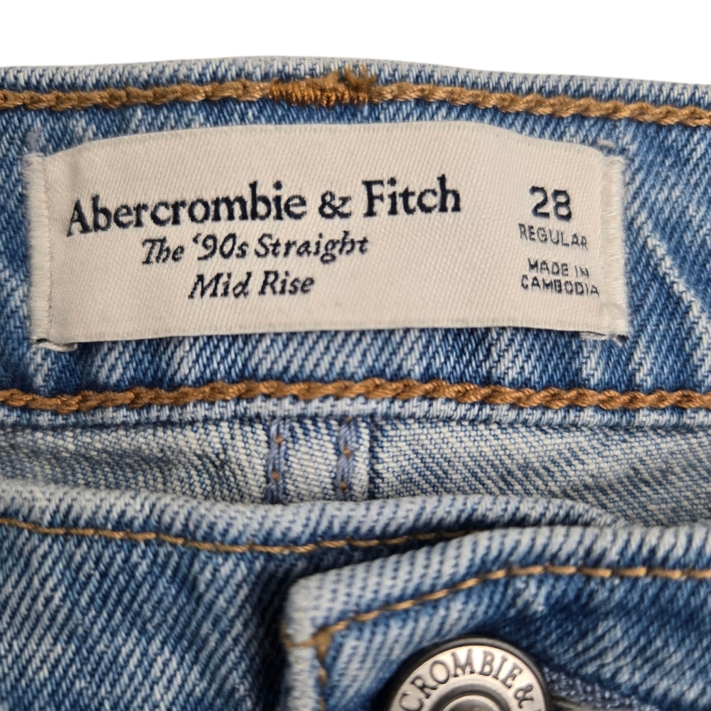 Abercrombie & Fitch Women Sz 28 The 90s Straight Mid-Rise Medium Wash Denim Jean - Picture 10 of 15